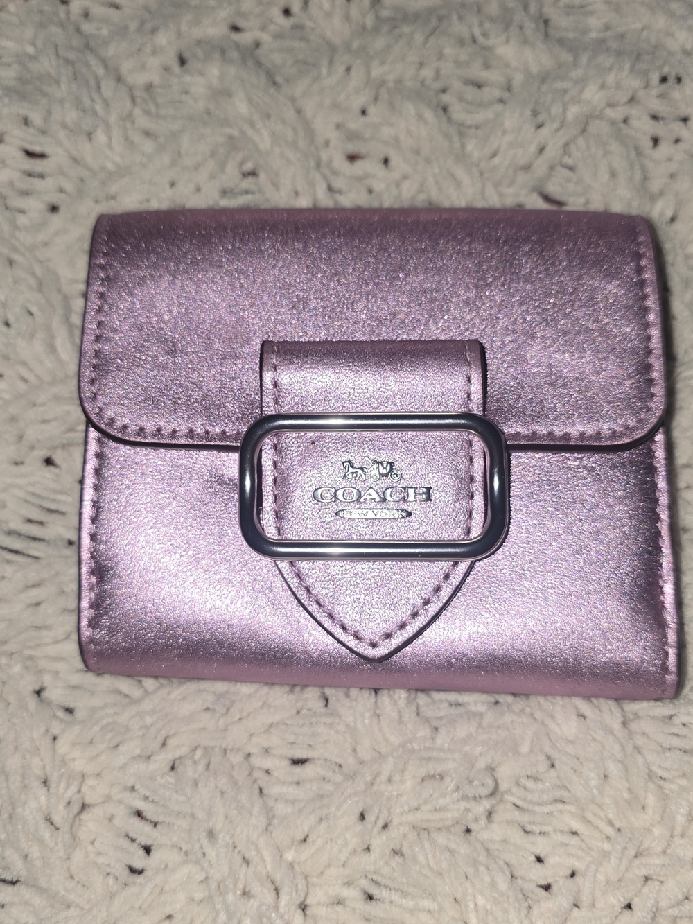 Coach Metallic Pink Compact Wallet Card Slots Coin Pocket Snap Closure